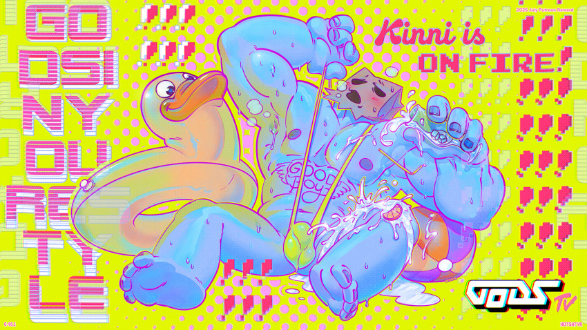 abstract_background alcohol anthro bag_over_head ball beach beach_ball belly_tattoo beverage blue_body bodily_fluids bulge clothing cocktail digital_media_(artwork) digital_painting_(artwork) feet godstv hotsatyr humanoid ice ice_cube inflatable inflatable_toy invalid_tag kinni lemon_slice male muscular muscular_anthro muscular_male one-piece_swimsuit painting_(artwork) sling_bikini solo summer sweat swimwear tattoo translucent translucent_clothing video_games