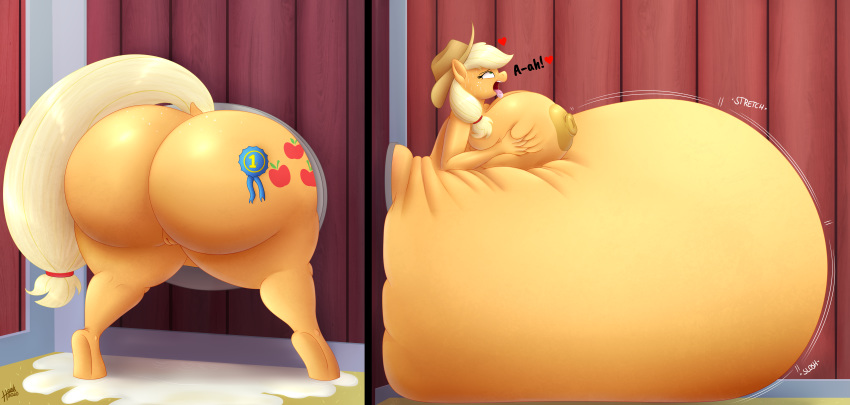 09hankris 2020 absurd_res anthro applejack_(mlp) areola award belly big_belly big_breasts big_butt breasts butt clothing cowboy_hat cutie_mark equid equine female friendship_is_magic genitals hat headgear headwear hi_res hyper hyper_belly mammal moaning_in_pleasure morbidly_obese my_little_pony nipples obese overweight pussy solo stetson unguligrade_anthro