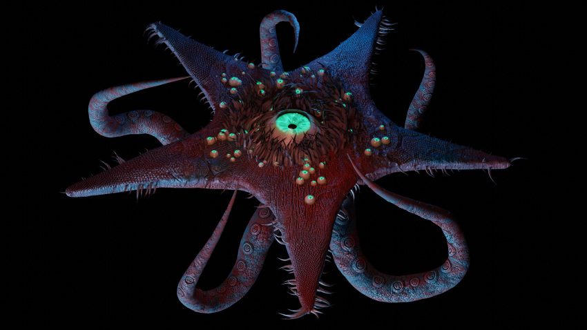 10_tentacles 16:9 2022 3d_(artwork) ambiguous_gender asterozoan back_tentacles big_eyes black_background blender_(software) deity detailed digital_media_(artwork) echinoderm eldritch_abomination feral front_view fur glistening glistening_eyes hi_res light lighting marine multi_eye multi_tentacle pupils purple_body purple_fur purple_tentacles scp-3125 scp_foundation simple_background solo starfish substance_painter_(software) suckers teal_eyes tentacles thevolgun widescreen zbrush