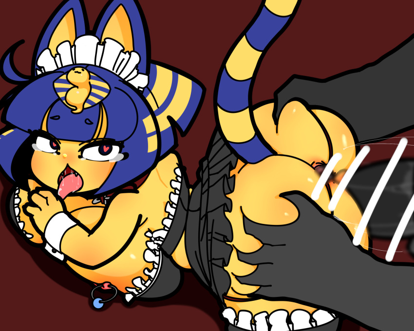 animal_crossing ankha_(animal_crossing) anthro anus big_breasts big_butt black_eyes blue_hair blush bob_cut bodily_fluids breasts butt butt_grab censor_bar censored censored_anus cleavage clothed clothing collar digital_media_(artwork) domestic_cat fangs felid feline felis female genitals hair hand_on_butt heart-shaped_pupils hi_res mammal markings nintendo nipple_piercing nipples no_underwear penis piercing pink_nipples rakuda0330 saliva sex short_hair slightly_chubby striped_markings striped_tail stripes tail tail_markings tears teeth thick_thighs uraeus vaginal yellow_inner_ear