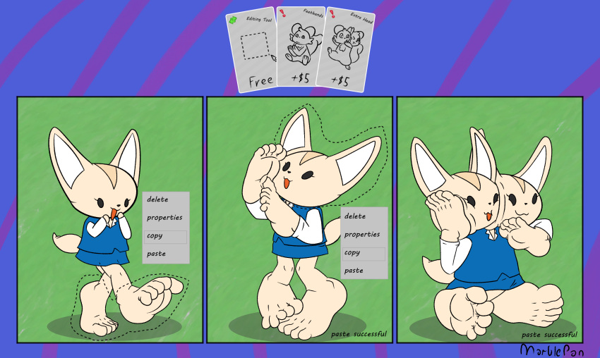 2_heads 5_toes aggretsuko barefoot english_text feet fenneko foot_focus foot_hands footfetish foothands hi_res humanoid_feet marblepan modular multi_head multihead paws plantigrade sanrio text toes transformation what