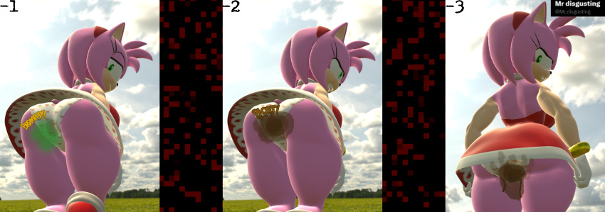 absurd_res accident amy_rose big_butt bottomwear butt clothed clothing dress eulipotyphlan fart fart_cloud fart_fetish feces female hedgehog hi_res mammal miniskirt mr_disgusting panties pooping scat sega shart skirt soiling solo sonic_the_hedgehog_(series) stain stained_clothing stained_underwear thick_thighs underwear upskirt white_clothing white_panties white_underwear wide_hips