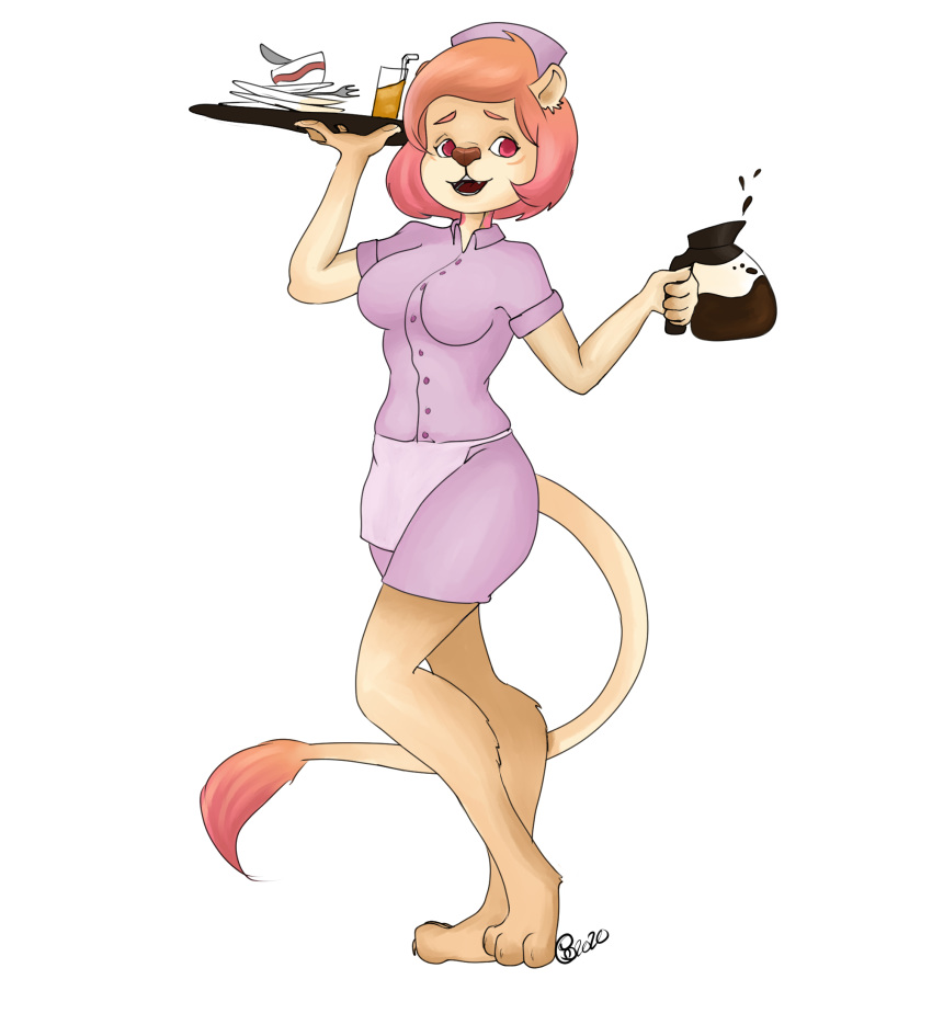 beverage breasts coffee creek diner felid female free hi_res lion mammal pantherine picarto waiter