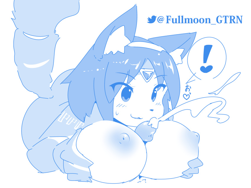 ! 1girl :3 animal_ear_fluff animal_ears animal_nose blue_theme breasts commentary_request cum ejaculation fox_ears fox_tail furry gachirin_(mint0527) grabbing_own_breast headband heart highres krystal large_breasts medium_hair monochrome paizuri parted_lips partial_commentary penis simple_background spoken_exclamation_mark spoken_heart star_fox star_fox_adventures sweatdrop tail twitter_logo twitter_username white_background