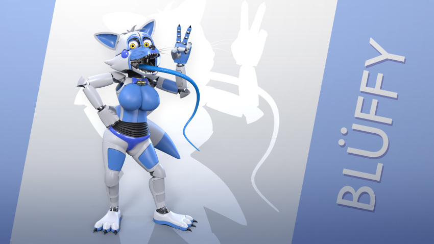 16:9 2020 2_tails 3d_(artwork) 4k absurd_res animatronic anthro bell blue_body bluffy bow_tie breasts camel_toe canid canine digital_media_(artwork) dipstick_tail dotted_background fan_character featureless_breasts featureless_crotch female five_nights_at_freddy's fox funtime_foxy_(fnaf) gesture hi_res kristall_krit long_tongue machine mammal multi_tail multicolored_body multicolored_tail pattern_background pseudo_hair robot simple_background solo tentacle_tongue tentacles text tongue v_sign video_games wallpaper whiskers white_body widescreen yellow_eyes