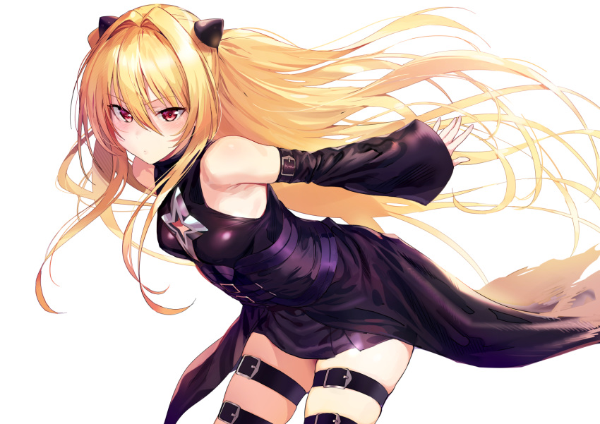 blonde_hair blush dress garter golden_darkness long_hair red_eyes shiroinuchikusyo to_love_ru white