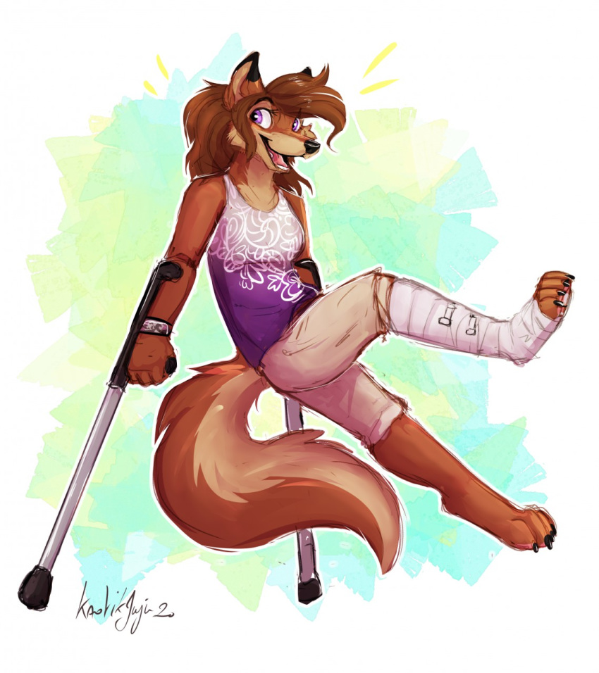 2020 4_toes 5_fingers anthro canid canine canis clothed clothing digital_media_(artwork) domestic_dog female fingers hi_res kaotikjuju mammal open_mouth purple_eyes smile solo teeth toes tongue wolfyne
