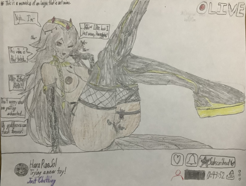 1girl ancient_egyptian breasts derivative_work hara_rae_sol highres indie_virtual_youtuber livestream nipples pussy sex_toy solo vibrator virtual_youtuber
