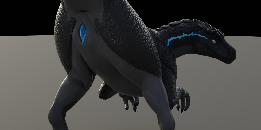 2:1 3d_(artwork) abflisterger absurd_res allosaurid allosaurus anus arched_back biped blue_anus blue_eyes blue_pussy blue_stripes butt clitoris countershading digital_media_(artwork) dinosaur female feral genitals grey_body hi_res looking_at_viewer looking_back nude plump_labia presenting presenting_anus presenting_hindquarters presenting_pussy pussy raised_tail rear_view reptile scales scalie simple_background solo spread_legs spreading stripes theropod ziina