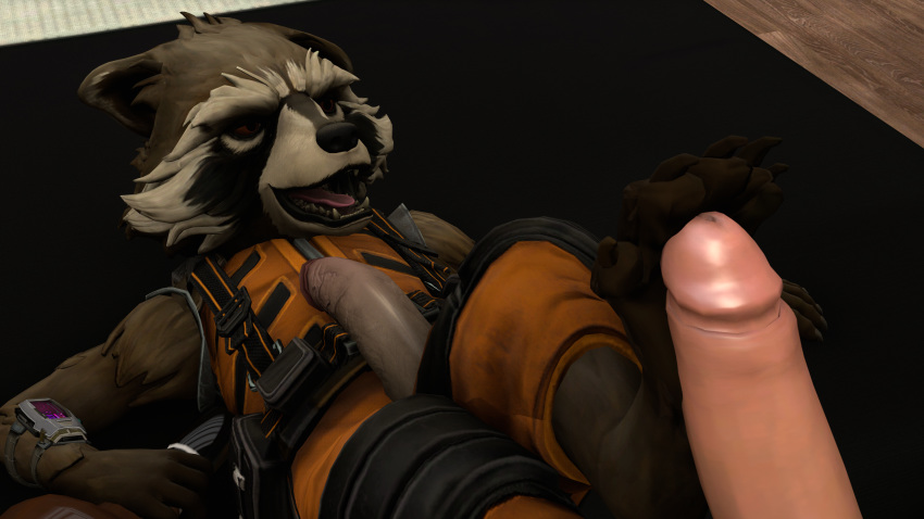 16:9 4k 5_fingers 5_toes absurd_res anthro bed bottle brown_body brown_fur claws clothed clothing drunk duo feet fingers foot_fetish foot_grab fur furniture genitals guardians_of_the_galaxy hi_res huge_filesize human humanoid_genitalia humanoid_hands humanoid_penis lying male male/male mammal marvel on_back on_bed open_mouth pawpads penis procyonid raccoon raised_leg rocket_raccoon smile substance_intoxication toe_claws toes twopapers_(artist) widescreen