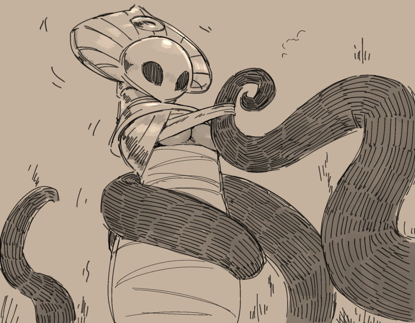 2020 ambiguous_gender anthro arthropod bandage breasts clothing digital_media_(artwork) female female/ambiguous godseeker hi_res hollow_knight insect monochrome napalm_express simple_background solo team_cherry tentacles undressing video_games