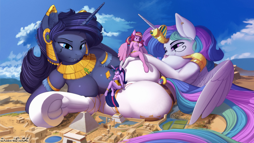 16:9 2020 areola book breasts butt cloud cutie_mark detailed_background digital_media_(artwork) discordthege equid eyebrows fangs feathered_wings feathers female female/female friendship_is_magic genitals group hi_res hooves horn inner_ear_fluff macro mammal my_little_pony nipples outside princess_celestia_(mlp) princess_luna_(mlp) pussy sibling sister sisters tuft twilight_sparkle_(mlp) underhoof widescreen winged_unicorn wings