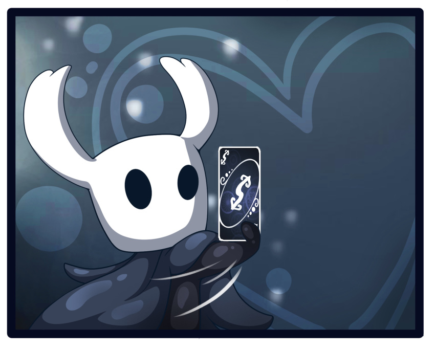 ambiguous_gender animal_humanoid arthropod arthropod_humanoid artist-apprentice587 black_body black_skin cape card card_game clothed clothing fecharis gaming hi_res hollow_knight humanoid insect insect_humanoid protagonist_(hollow_knight) reaction_image solo team_cherry uno vessel_(species) video_games