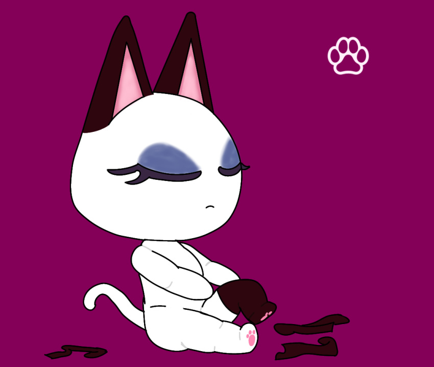 animal_crossing anthro armwear clothing domestic_cat elbow_gloves eyes_closed felid feline felis female footwear fur gloves handwear legwear mammal nintendo nude nude_female olivia_(animal_crossing) putting_on_clothes putting_on_socks rob-posa simple_background small_mouth socks solo stockings white_body white_fur