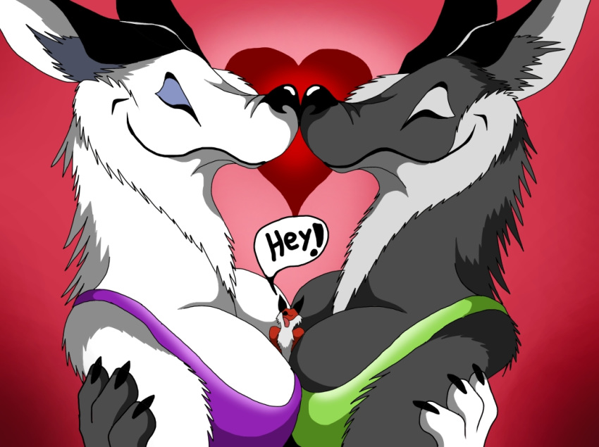 &lt;3 2018 anthro boop bra breast_smother breast_squish breasts bubble_speech canid canine clothing dialogue eyes_closed female female/female fox fur group hug mammal micro nose_boop open_mouth size_difference smile smothering squish text underwear vegabone white_body white_fur