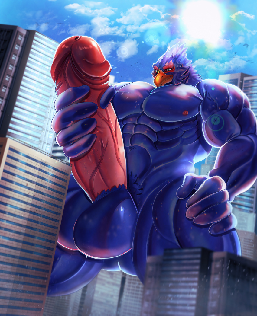 2020 abs absurd_res anthro avian balls bird city falco_lombardi genitals hi_res macro male muscular muscular_male nintendo penis solo star_fox togepi1125 video_games yukihoshiak