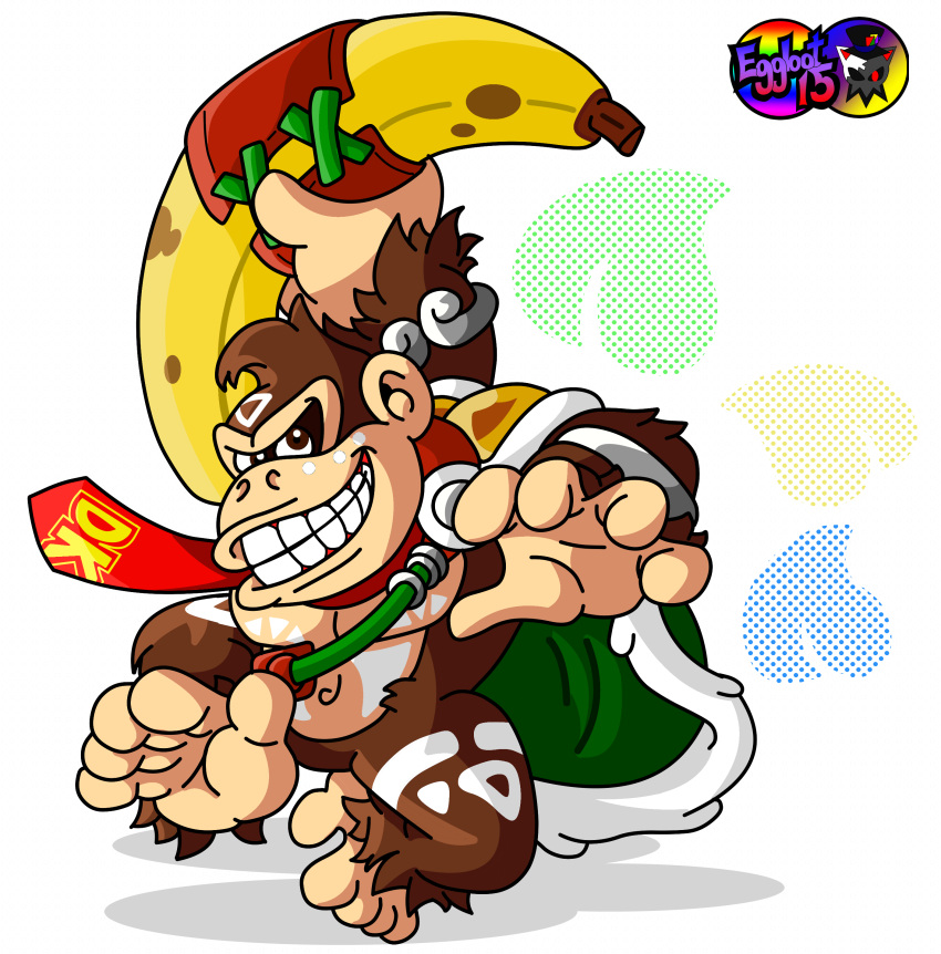 absurd_res ape banana brown_body cloak clothing digital_media_(artwork) donkey_kong_(character) donkey_kong_(series) eggbot15 food fruit gorilla haplorhine hi_res male mammal mario_bros markings necktie nintendo plant primate solo teeth tribal tribal_markings