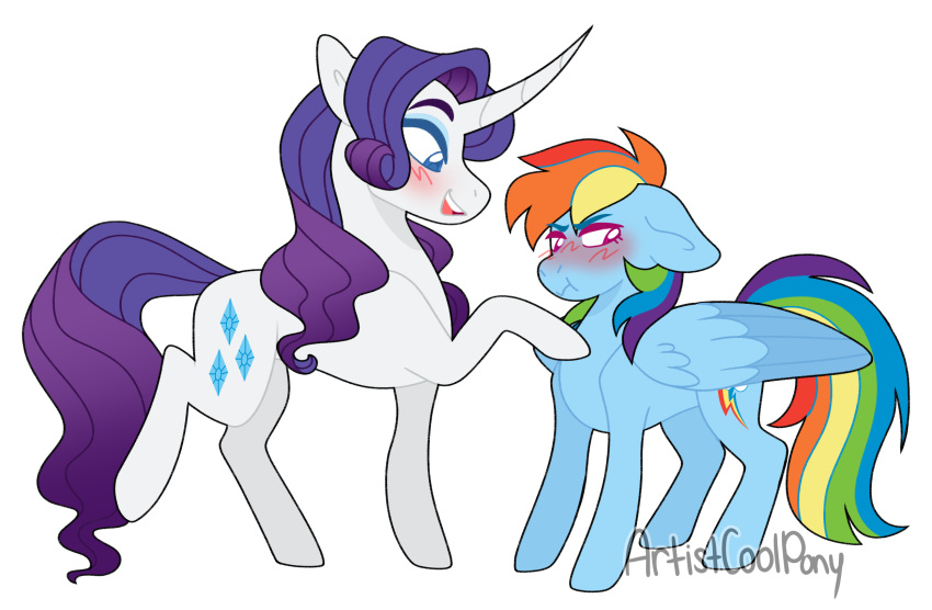 2024 alpha_channel artistcoolpony blue_body blue_eyes blue_fur blush cutie_mark digital_drawing_(artwork) digital_media_(artwork) duo equid equine eye_contact female female/female feral flat_colors folded_wings friendship_is_magic fur hair hasbro hi_res hooves horn looking_at_another mammal multicolored_hair my_little_pony mythological_creature mythological_equine mythology pegasus pink_eyes purple_hair quadruped rainbow_dash_(mlp) rainbow_hair rarity_(mlp) simple_background standing tail transparent_background unicorn watermark white_body white_fur wings