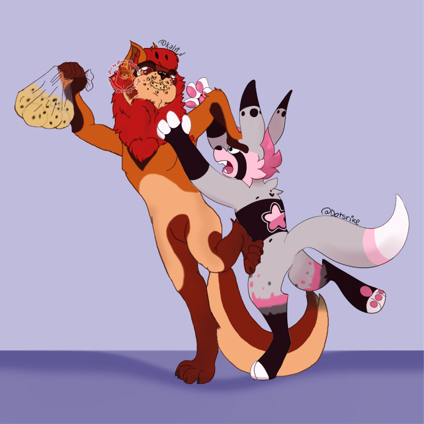 anthro canid canine canis collaboration cookie deelohial domestic_dog food hi_res kaltt kaltt_deelohial lagomorph leporid lined lynxon mammal rabbit shadow steal