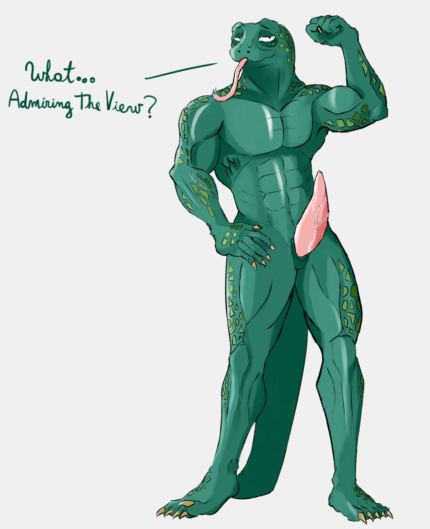 abs absurd_res animal_genitalia animal_penis anthro arm_flex barefoot beastars biceps big_muscles biped claws cloaca clothed clothing erection feet flexing front_view genitals gosha_(beastars) hi_res humanoid komodo_dragon lizard male matidramon monitor_lizard muscular muscular_male pecs penis reptile scalie simple_background solo standing topless white_background