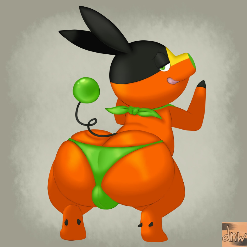 1:1 anthro axel_the_tepig balls bedroom_eyes bent_over big_butt bulge butt butt_pose clothed clothing feet genitals hi_res leaning_on_wall licking licking_lips male mammal narrowed_eyes nintendo orange_body partially_clothed pok&eacute;mon pok&eacute;mon_(species) pose reallydarkandwindie rear_view seductive solo suina tepig thong tongue tongue_out underwear video_games