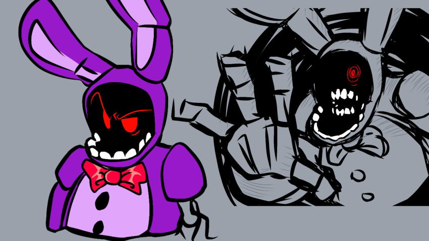 2023 4_fingers animatronic anthro bow_tie button_(fastener) countershading digital_drawing_(artwork) digital_media_(artwork) exposed_endoskeleton fingers five_nights_at_freddy's five_nights_at_freddy's_2 fur glistening_bow grey_background hi_res lagomorph leporid machine male mammal metal missing_arm multi_teeth partially_colored purple_body purple_countershading purple_ears purple_fur purple_inner_ear rabbit rabbit_ears red_bow_tie red_eyes robot robot_gore scottgames simple_background solo springhell1201 teeth withered_bonnie_(fnaf)