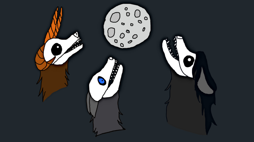 &lt;3 16:9 2020 ambiguous_gender anonymous_artist anthro black_body black_fur black_sclera blue_sclera bone brown_body brown_fur canid canine dark_hair fur grey_body grey_fur group hi_res horn howl malo malo_0.9 malo_1.0 malo_1.1 mammal monster moon night scp-1471 scp-1471-a scp_foundation skull sky teeth three_wolf_moon widescreen