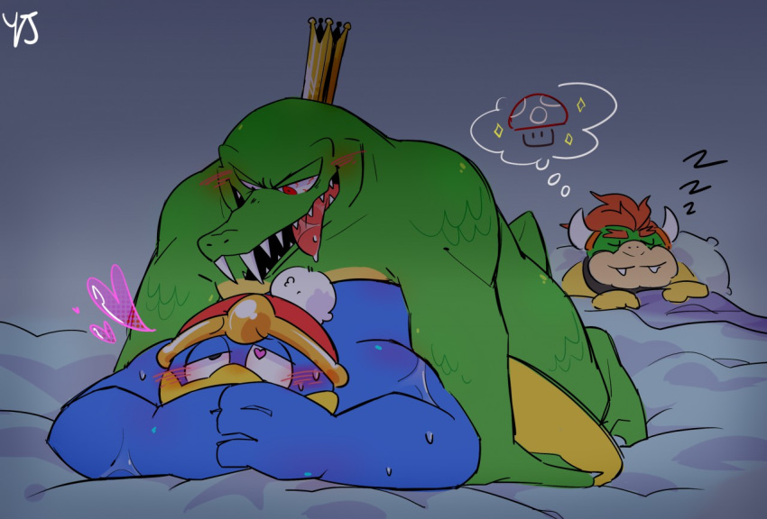 &lt;3 anal blush bowser donkey_kong_(series) group king_dedede king_k._rool kirby_(series) male male/male mario_bros nintendo sex sleeping video_games yoojean