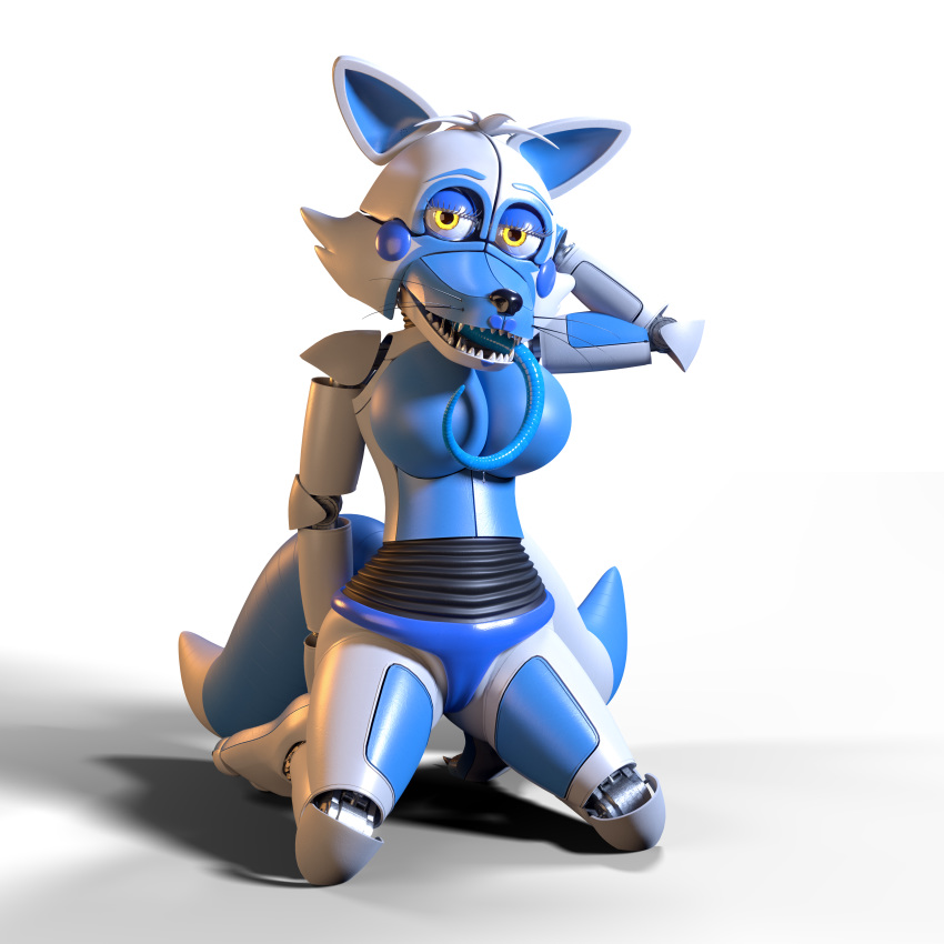 1:1 2020 2_tails 3d_(artwork) absurd_res alpha_channel animatronic anthro bedroom_eyes big_breasts blue_body bluffy bodily_fluids breasts camel_toe canid canine digital_media_(artwork) dipstick_tail fan_character featureless_breasts featureless_crotch female five_nights_at_freddy's fox funtime_foxy_(fnaf) glowing glowing_eyes hand_on_head hi_res huge_filesize kristall_krit long_tongue machine mammal multi_tail multicolored_body multicolored_tail narrowed_eyes pseudo_clothing pseudo_hair robot saliva seductive sharp_teeth simple_background solo teeth tentacle_tongue tentacles tongue transparent_background video_games whiskers white_body yellow_eyes