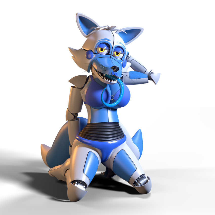 1:1 2020 2_tails 3d_(artwork) alpha_channel animatronic anthro bedroom_eyes big_breasts bikini bikini_top blue_body blue_clothing bluffy bodily_fluids breasts canid canine clothing digital_media_(artwork) dipstick_tail fan_character featureless_crotch female five_nights_at_freddy's fox funtime_foxy_(fnaf) glowing glowing_eyes hand_on_head hi_res kristall_krit long_tongue machine mammal multi_tail multicolored_body multicolored_tail narrowed_eyes pseudo_clothing pseudo_hair robot saliva seductive simple_background solo swimwear teeth tentacle_tongue tentacles tongue transparent_background video_games whiskers white_body yellow_eyes
