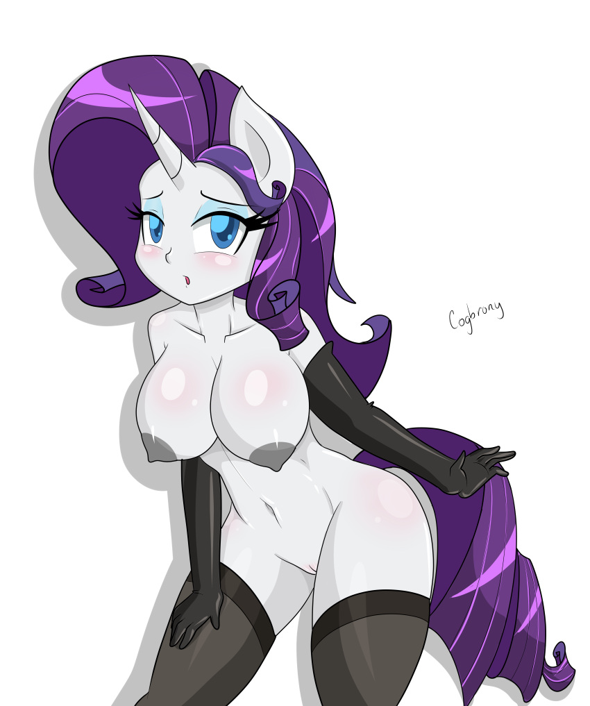 absurd_res anthro breasts clothing equid equine female friendship_is_magic genitals gloves handwear hi_res horn legwear mammal my_little_pony pussy rarity_(mlp) solo stockings thebrokencog unicorn