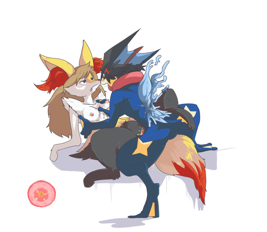 abdominal_bulge amphibian anthro ash_greninja ash_ketchum biped blue_body blue_skin blush bodily_fluids braixen breasts butt canid canine cum cum_in_pussy cum_inside duo female female_penetrated fluffy fluffy_tail fur genital_fluids genitals greninja hair hi_res impregnation inner_ear_fluff internal interspecies long_tongue lying male male/female male_penetrating male_penetrating_female mammal mangchi missionary_position nintendo nipples nude on_back open_mouth ovum penetration penis pok&eacute;mon pok&eacute;mon_(species) romantic_ambiance romantic_couple saliva saliva_string serena_(pok&eacute;mon) sex simple_background sperm_cell tongue tongue_out transformation transformation_through_sex tuft vaginal vaginal_penetration video_games white_body white_fur yellow_body yellow_fur