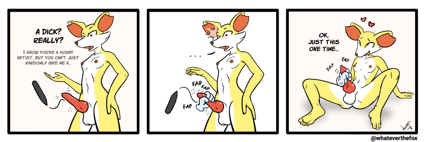 &lt;3 ... 3:1 ambiguous_gender animal_genitalia animal_penis anthro balls breaking_the_fourth_wall breasts canine_penis comic dialogue disembodied_hand drawing english_text fennekin fiona_(whateverthefox) floating_hands genitals gynomorph gynomorph/ambiguous handjob hi_res intersex intersex/ambiguous nintendo nude penile penis pok&eacute;mon pok&eacute;mon_(species) sex sitting solo speechless standing stylus surprise text video_games whateverthefox