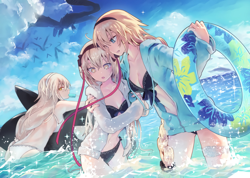 bikini fate/grand_order fate_(series) inaeda_kei jeanne_d'arc_(fate) jeanne_d'arc_alter marie_antoinette_(fate/grand_order) swimsuit waifu2x water