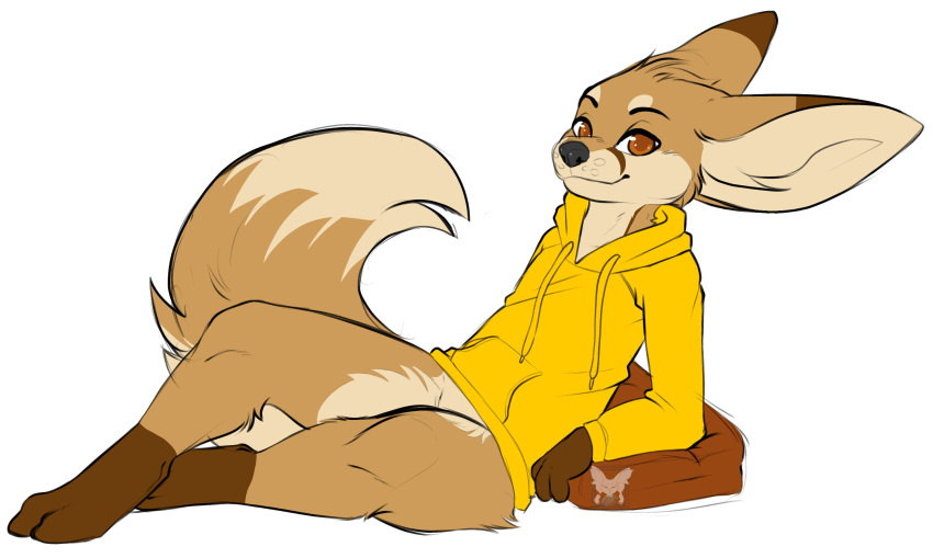 2020 anthro anthrofied better_version_at_source brown_body brown_eyes brown_fur canid canine clothing fennec fox fur hi_res hoodie kuroodod looking_at_viewer male mammal sam_(changing_fates) simple_background smile thegrapedemon topwear white_background