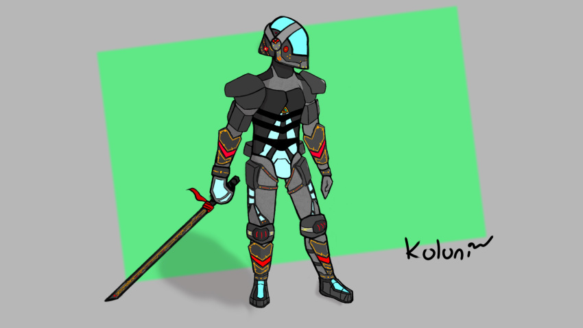 16:9 2020 armor digital_drawing_(artwork) digital_media_(artwork) futuristic futuristic_armor futuristic_theme hi_res human koloni male mammal melee_weapon science_fiction signature simple_background simple_shading solo sword weapon widescreen