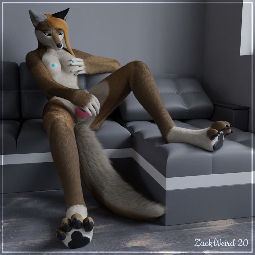 1:1 3d_(artwork) anthro breasts canid canine canis digital_media_(artwork) dildo evie female hi_res interior mammal paws plug sex_toy solo wolf zackweird