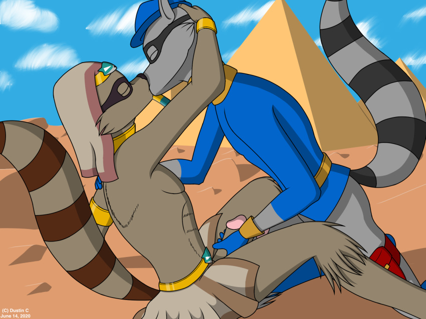 4:3 ancient_egypt anthro balls duo dustin_c egyptian erection eyes_closed fur genitals hi_res humanoid_genitalia humanoid_penis kissing making_out male male/male mammal masturbation penis procyonid raccoon sly_cooper sly_cooper_(series) slytunkhamen_cooper sony_corporation sony_interactive_entertainment sucker_punch sucker_punch_productions video_games