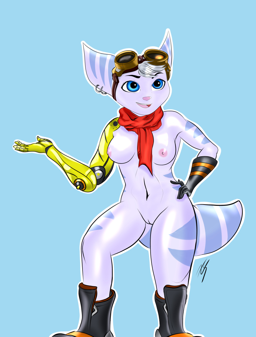 absurd_res anthro breasts female hand_on_hip hi_res lombax mammal ratchet_and_clank rift_apart_lombax solo video_games xiongshan