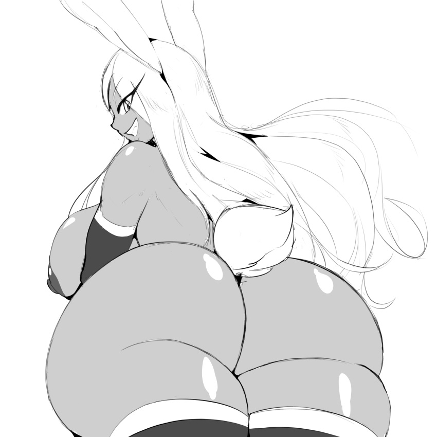 1:1 animal_humanoid big_breasts big_butt breasts butt butt_pose female hi_res huge_breasts huge_butt humanoid lagomorph lagomorph_humanoid leporid_humanoid mammal mammal_humanoid miruko monochrome mostly_nude my_hero_academia nipples pose rabbit_humanoid rear_view simple_background solo thecon thick_thighs white_background