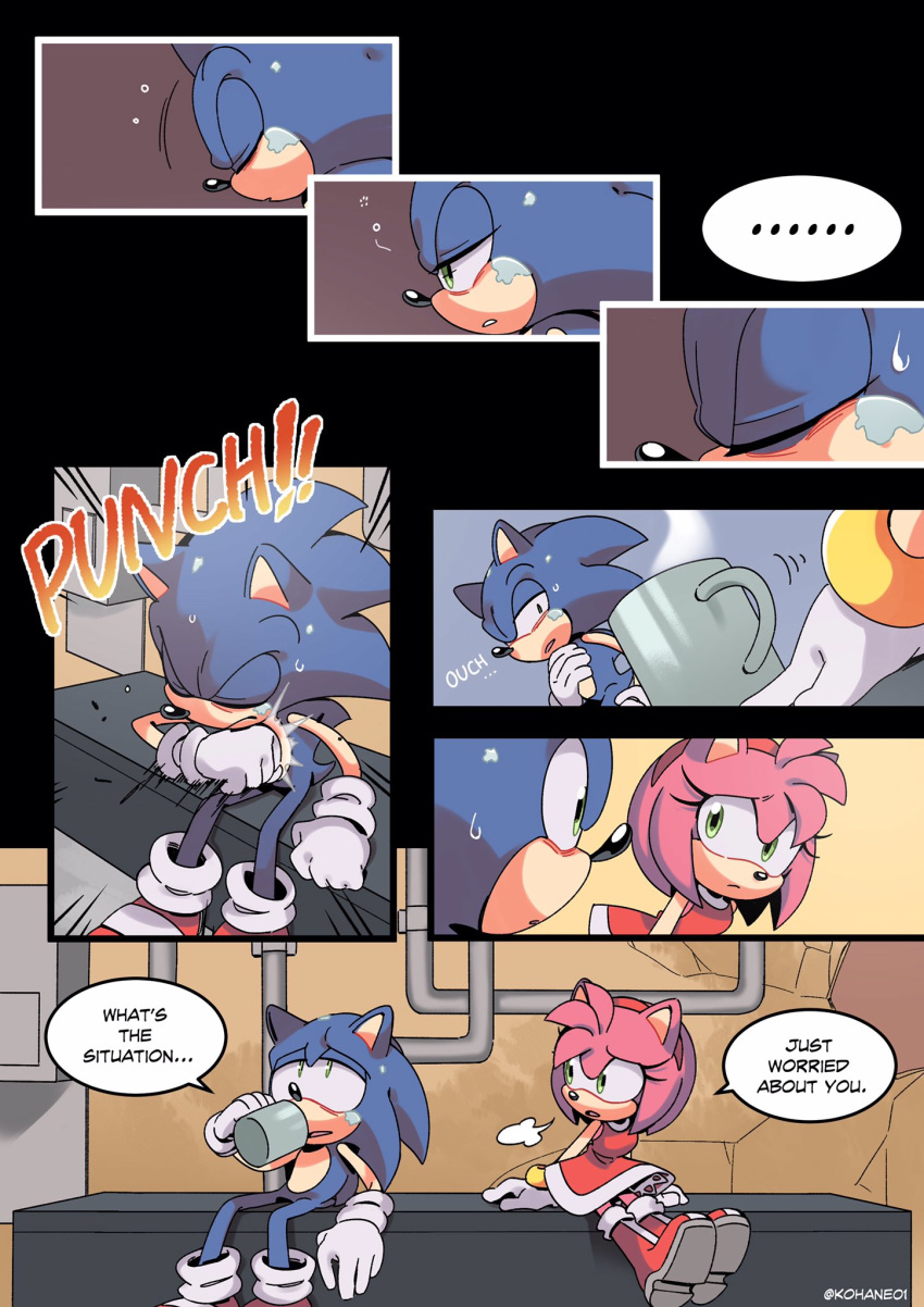 ... 2020 amy_rose anthro blue_body blue_fur bodily_fluids boots breath clothing comic cup dialogue dress drinking duo english_text eulipotyphlan eyes_closed female fist footwear frown fur gloves green_eyes half-closed_eyes handwear hedgehog hi_res holding_cup holding_object huff idw_publishing inside kohane01 looking_at_another male mammal narrowed_eyes pink_body pink_fur plumbing_pipe punch red_clothing red_dress shoes sitting sonic_the_hedgehog sonic_the_hedgehog_(comics) sonic_the_hedgehog_(idw) sonic_the_hedgehog_(series) speech_bubble steam sweat text tired