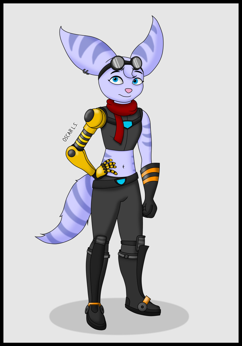 absurd_res anthro black_border border clothed clothing cybernetics female hi_res lombax machine mammal marothedarkrabbit_(artist) playstation playstation_5 prostethic ratchet_and_clank rift_apart_lombax solo sony_corporation sony_interactive_entertainment video_games