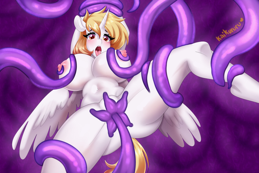 3:2 anthro areola bodily_fluids breasts equid equine erect_nipples female friendship_is_magic hair hi_res horn horse kaikururu mammal my_little_pony navel nipples nude penetration pony spread_legs spreading star_nai tentacle_sex tentacles vaginal vaginal_penetration white_body winged_unicorn wings