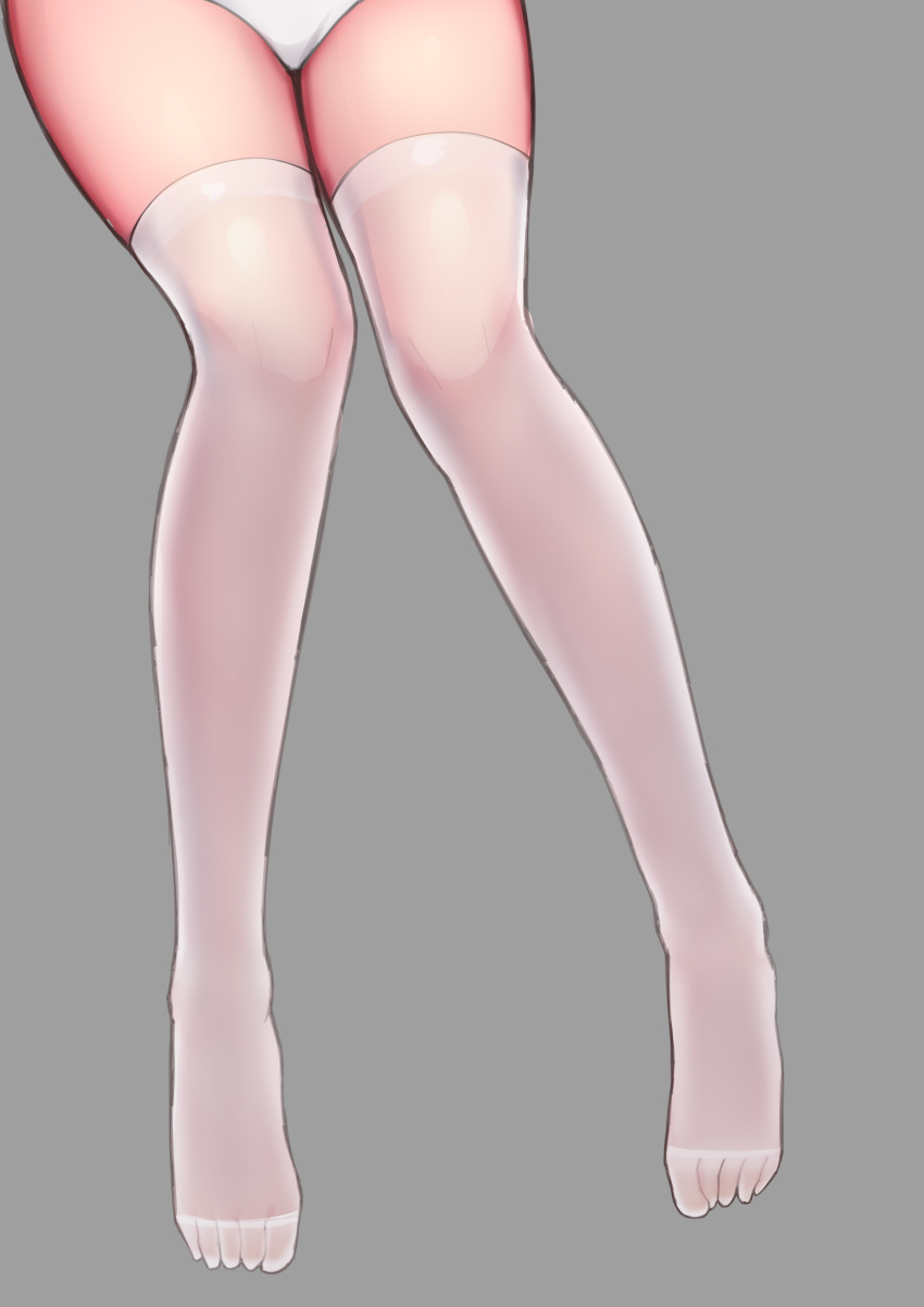 1girl absurdres commentary_request gei_daipf grey_background highres legs lower_body no_shoes original simple_background solo thighhighs white_legwear