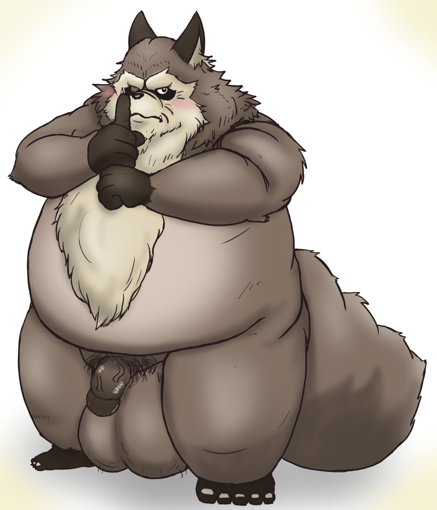 2020 absurd_res anthro balls belly big_balls blush brown_body brown_fur canid canine fur genitals ghibli hi_res humanoid_hands inugami_gyoubu_(pom_poko) kemono male mametanu_tanuki mammal one_eye_closed overweight overweight_male penis pom_poko pubes raccoon_dog simple_background solo tanuki white_background wink