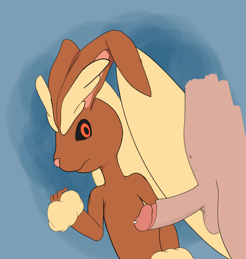 anthro brown_body brown_fur duo faceless_male female fur genitals hi_res human human_on_anthro interspecies lagomorph lopunny male male/female male_on_anthro mammal nintendo penis penis_awe pok&eacute;mon pok&eacute;mon_(species) pok&eacute;philia simple_background uzy_(artist) video_games