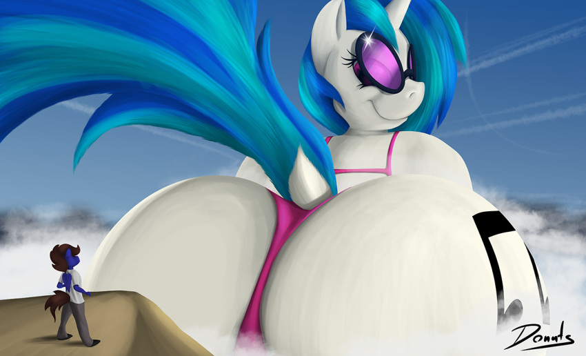 anthro bent_over big_butt butt clothing equid equine eyewear female friendship_is_magic horn huge_butt larger_female looking_back macro made-in-donuts male mammal my_little_pony panties size_difference smaller_male smile sunglasses thong underwear unicorn vinyl_scratch_(mlp)