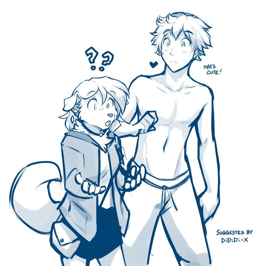 &lt;3 2020 ? alternate_species anthro blep blue_and_white blush bottomwear canid canine canis chest_tuft choker clothed clothing colin&amp;sam colin_(twokinds) conditional_dnp dialogue domestic_dog duo ear_piercing english_text female hi_res human jewelry keidran larger_male male mammal monochrome necklace piercing purse samantha_potts simple_background size_difference sketch skirt smaller_female surprise text tom_fischbach tongue tongue_out topless tuft twokinds webcomic white_background