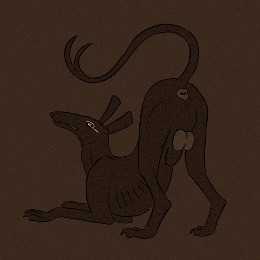 1:1 anatomically_correct anus ass_up backsack balls black_body black_fur butt canid canine deity egyptian egyptian_mythology feral forked_tail fur genitals harpsichord_(artist) hi_res looking_back male mammal middle_eastern_mythology mythology penis presenting presenting_anus presenting_hindquarters rear_view set_(deity) set_(species) solo unusual_ears
