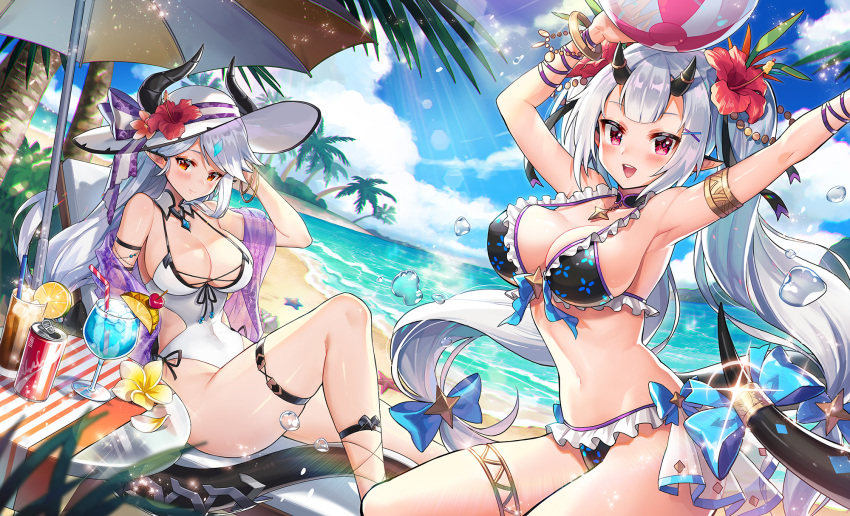 anzumame bikini cleavage epic7 garter horns luna_(epic7) swimsuits tail yufine_(epic7)